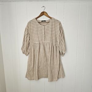 ABLE Gingham Nico Swing Dress Linen Button Down Babydoll 100% Cotton